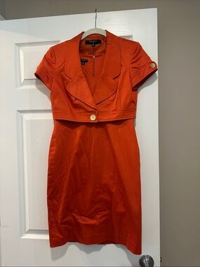Nine West Bold Orange Sheath Dress with Cropped Jacket